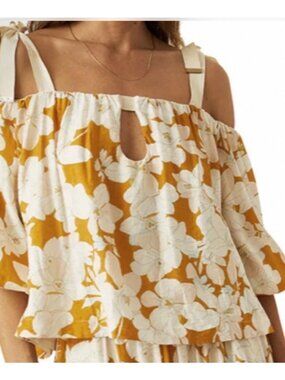 Mon Renn Magnolia Top Size XS/6 NWT Cold Shoulder Sleeves Floral Print Cropped